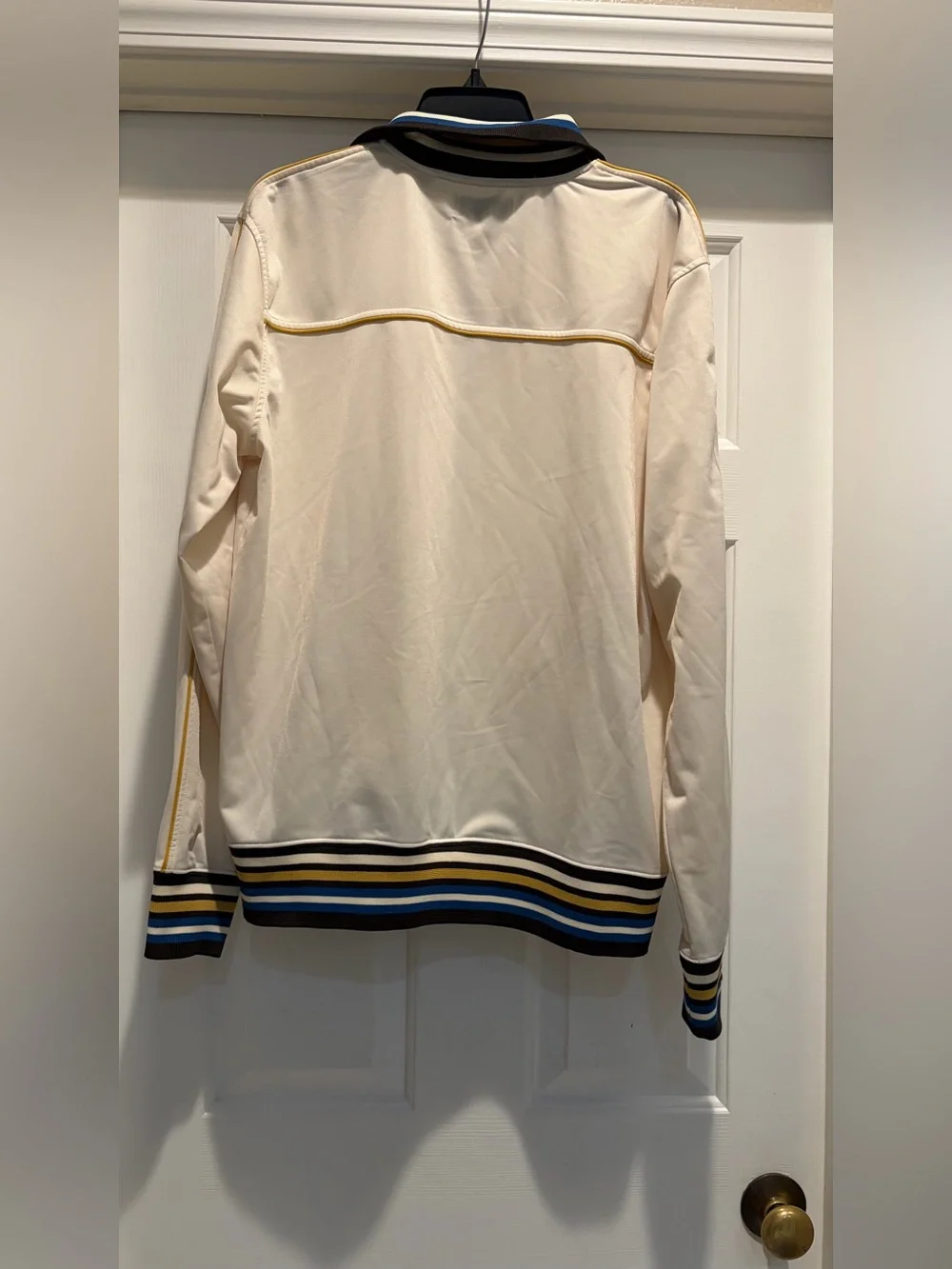 Eighty Eight Cream Track Jacket with Blue, Navy & Gold Stripe Trim